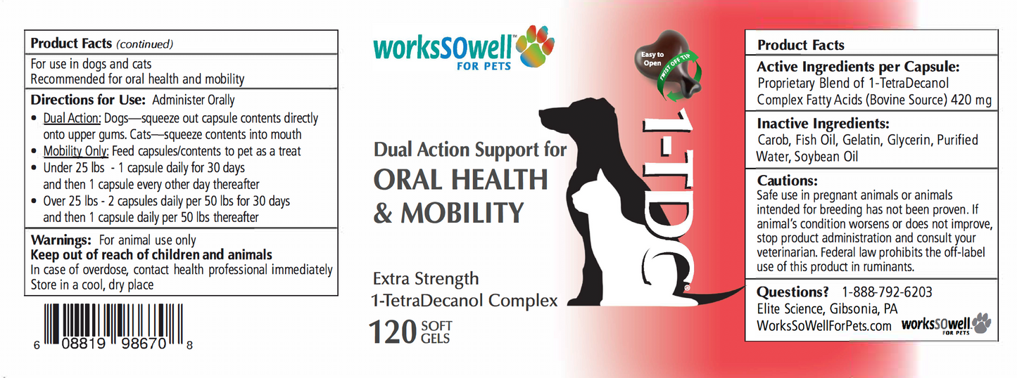 1-TDC Oral Health + Mobility Support for Cats & Dogs 4 Bottles (480 soft gels)