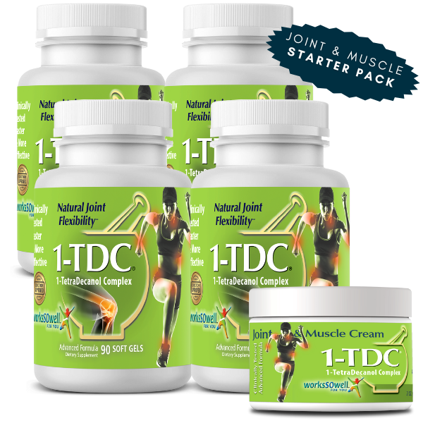 1-TDC Joint & Muscle Starter pack (4 Bottles / 360 Soft Gels + 1 jar / 2 oz cream)